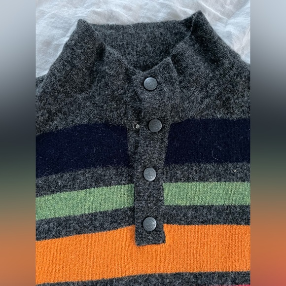 Woolrich Lambswool Half-snap Blanket Stripe Sweater Charcoal rainbow stripes - Picture 7 of 8